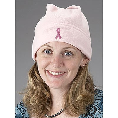 Pink Ribbon Fleece Beanie Cap
