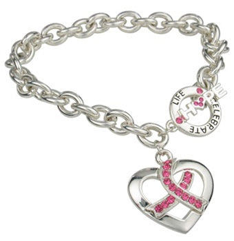 Breast Cancer Survivor Pink Charms Bracelet Leather Sterling