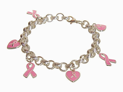 Rolled Chain Pink Ribbon Bracelet