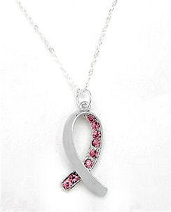 Pink Ribbon Cz & Silver Pendant