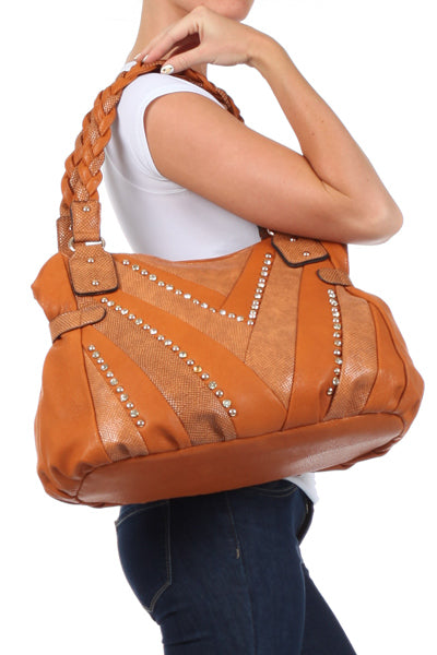 Breast Cancer Awareness Tan Braided Leather Purse