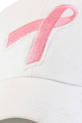 Pink Ribbon White Cap - Breast Cancer Awareness