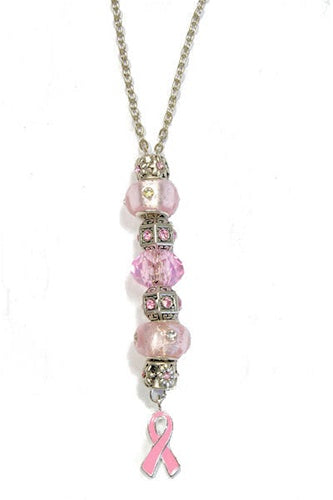 Pink Ribbon Bead Necklace