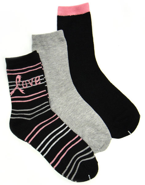 Breast Cancer Awareness 3 Pack Socks -Style 05