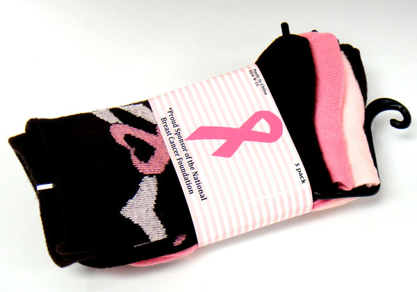Breast Cancer Awareness 3 Pack Socks -Style 07
