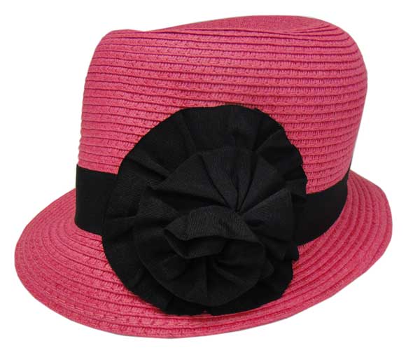 Fuchsia Pink Bucket Hat w-Black Band & Rosette