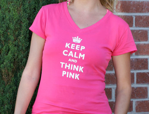 Keep Calm and Think Pink V-Neck T-shirts -Pink