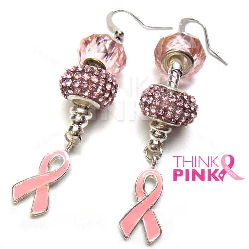 Pink Ribbon Bead Earrings