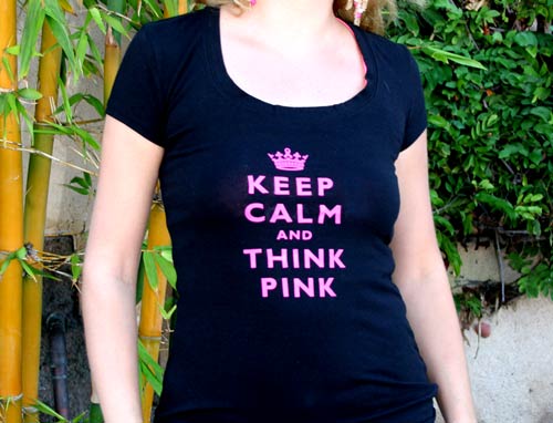Keep Calm and Think Pink Round Neck T-Shirt - Black