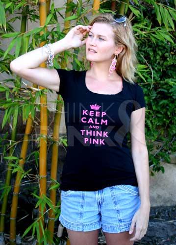 Keep Calm and Think Pink Round Neck T-Shirt - Black