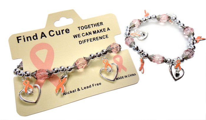 Pink Ribbon Heart Charm Bracelet - Find A Cure