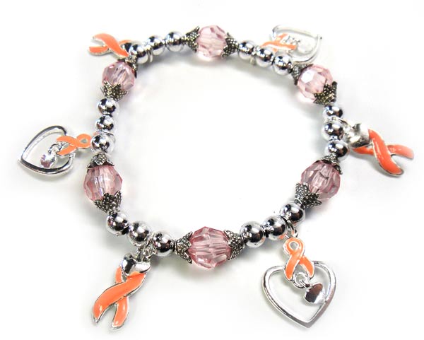 Pink Ribbon Heart Charm Bracelet - Find A Cure