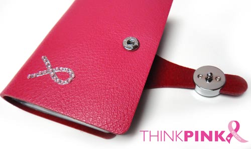 Pink Ribbon Leather Credit Card - Name Card Holder - Fuchsia