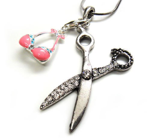 Pink Bra and Scissor Necklace