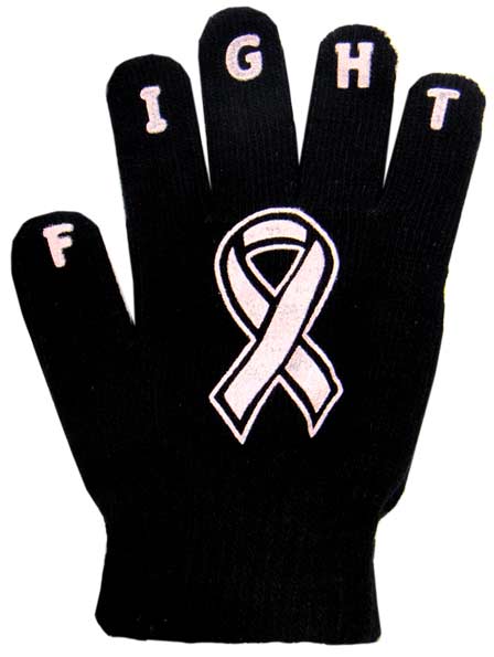 Ladies Non-Skid Pink Ribbon Gloves "Fight" - Style 06