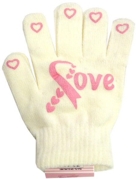 Ladies Non-Skid Pink Ribbon Gloves "LOVE" - Style 01