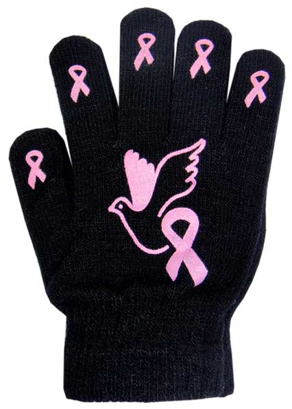 Ladies Non-Skid Pink Ribbon Gloves with Dove - Style 05
