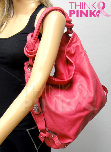 Fuchsia Hobo Handbag w-Pink Ribbon Charm Bracelet