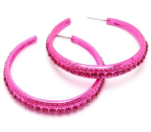Fuchsia Pink Crystal Hoop Earrings
