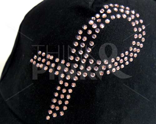 Pink Ribbon Crystal Hat - Black