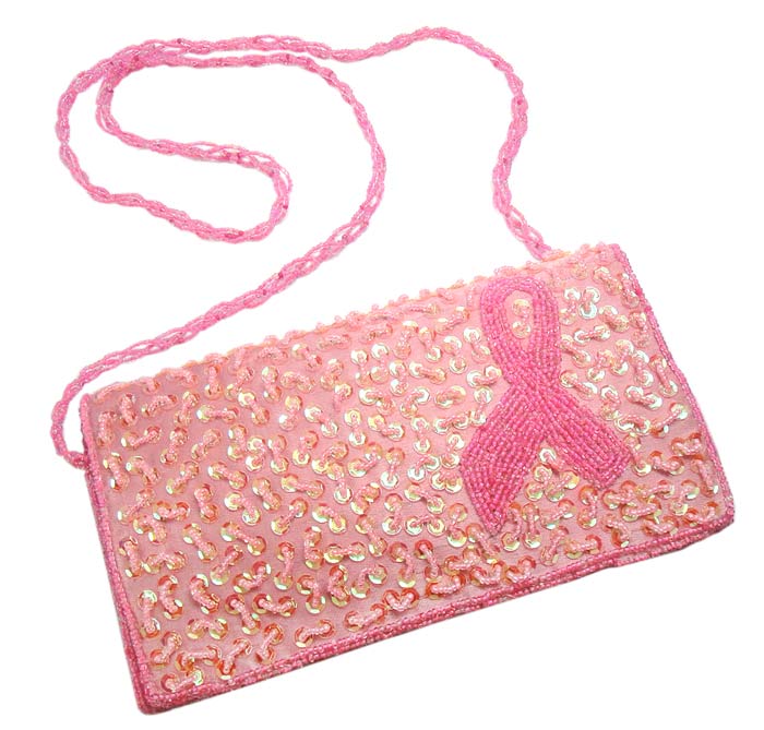 Breast Cancer Pink Ribbon Evening Bag - Beads Design
