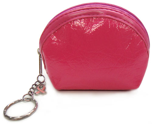Breast Cancer Coin Purse With Pink Ribbon Charm & Key Chain