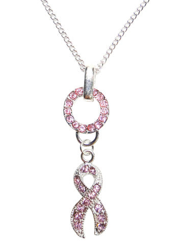 Breast Cancer Awareness Pink Ribbon CZ Necklace