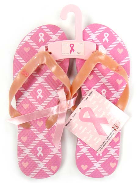 Pink Ribbon Flip Flops - Think Pink Hearts