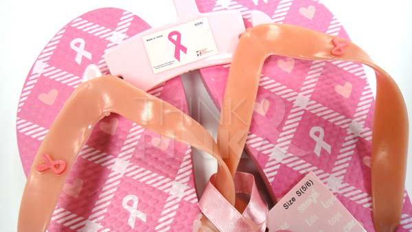 Pink Ribbon Flip Flops - Think Pink Hearts