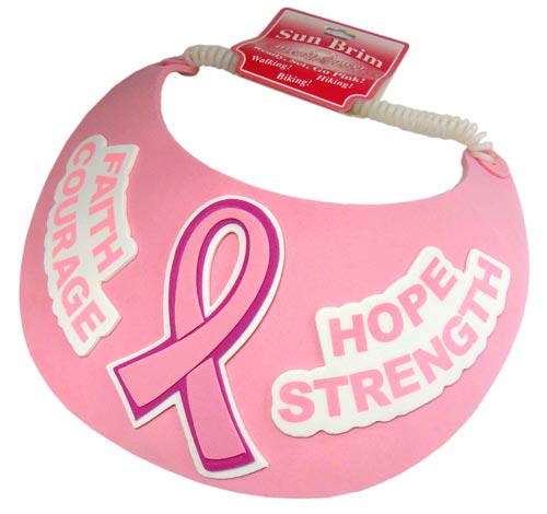Breast Cancer Pink Ribbon Form Sun Visor w- Message