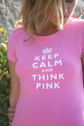 Keep Calm and Think Pink Round Neck T-Shirt -Pink