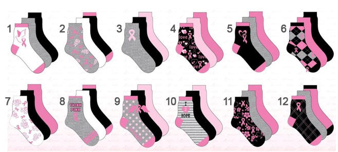 Breast Cancer Awareness 3 Pack Socks -Style 04