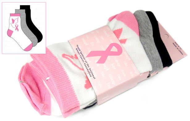 Breast Cancer Awareness 3 Pack Socks -Style 01