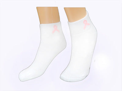 Breast Cancer Awareness 3 Pack White Athletic Ankle Socks