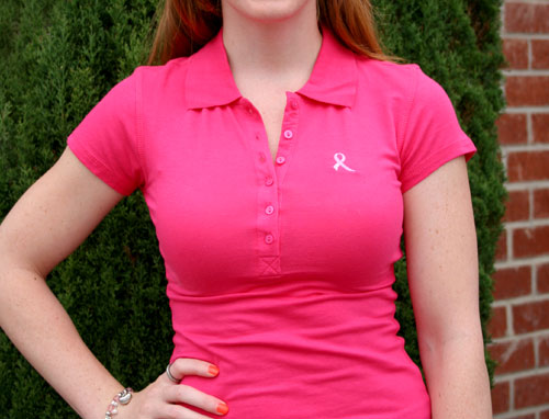 Ladies Pink Ribbon Polo Shirt -Fuchsia