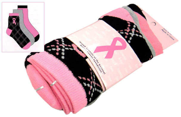 Breast Cancer Awareness 3 Pack Socks -Style 12