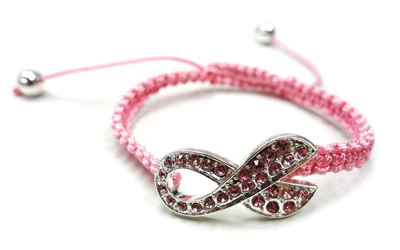 Pink Crystal Breast Cancer Awareness Ribbon Bracelet