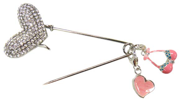 Heart Brooch with Pink Heart and Bra Charm