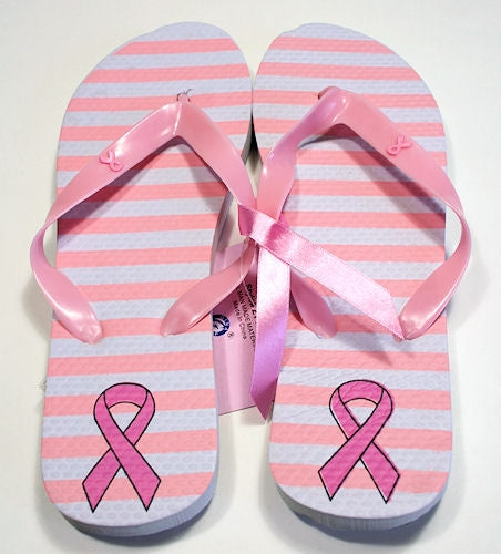 Pink Ribbon Flip Flops - Stripes