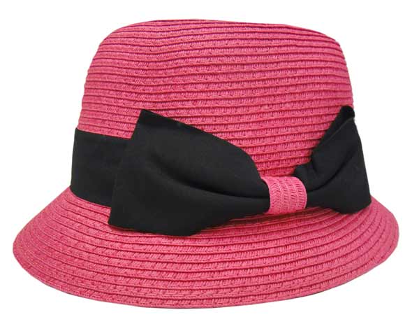 Fuchsia Pink Bucket Hat w-Black Band & Ribbon