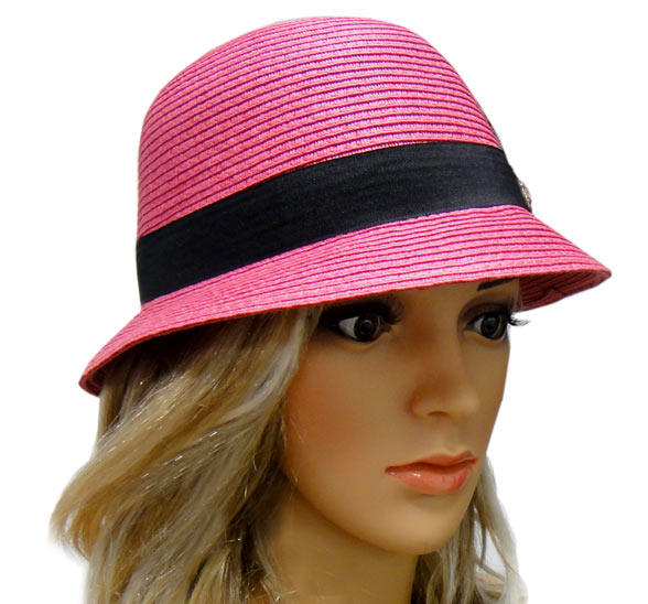 Fuchsia Pink Bucket Hat w-Black Band & Feather