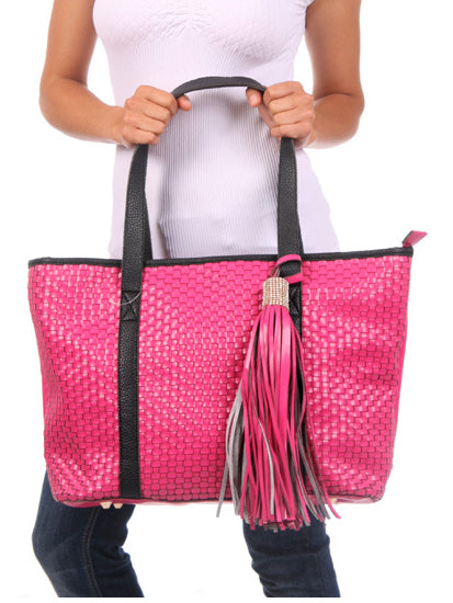 Pink Large Woven Tote Bag