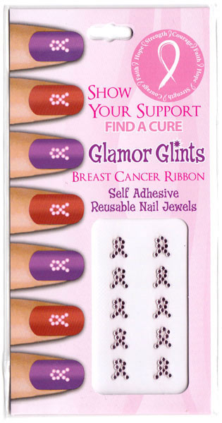 Breast Cancer Awareness Pink Ribbon Glamour Nail Jewels