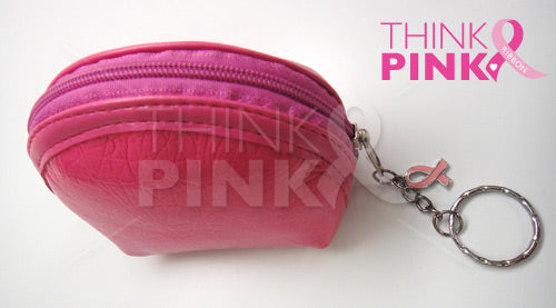 Breast Cancer Coin Purse With Pink Ribbon Charm & Key Chain
