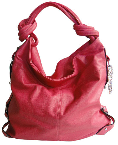 Fuchsia Hobo Handbag w-Pink Ribbon Charm Bracelet