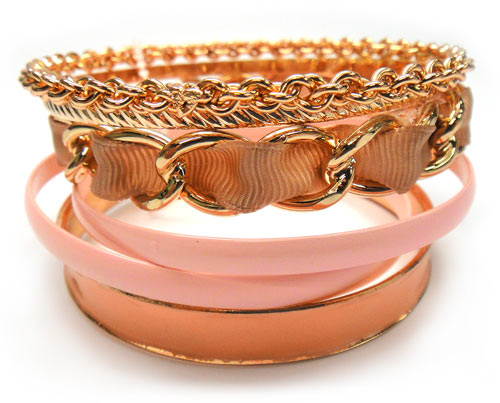 Pink & Silver Set of 6 Bangles Bracelet
