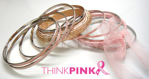 Pink Bracelet - Set of 11 Bangles w- Pink Ribbon