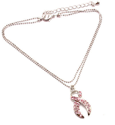 Pink Ribbon Anklet With Crystal Studded Charm
