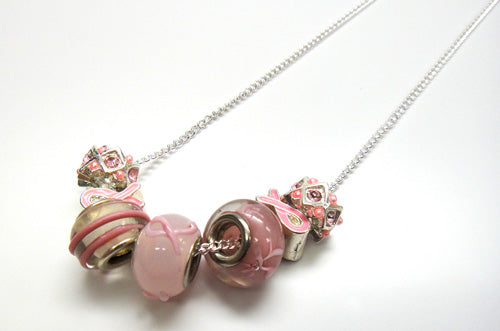 Pink Ribbon Bead Necklace