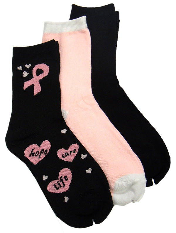 Breast Cancer Awareness 3 Pack Socks -Style 06